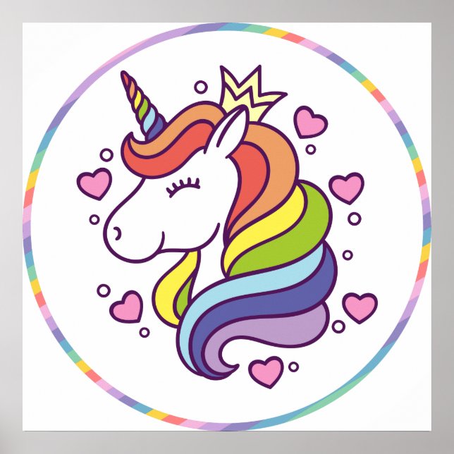 Unicorn in Rainbow Circle Kids Square Poster (Framsidan)