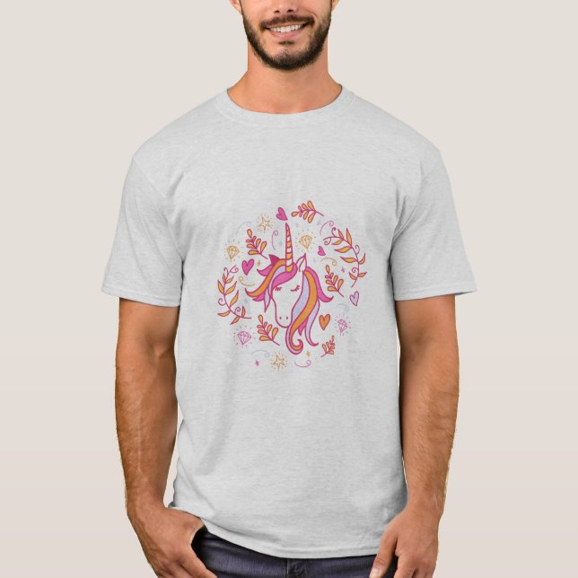 Unicorn in Rosa and Orange T-Shirt (Framsida)