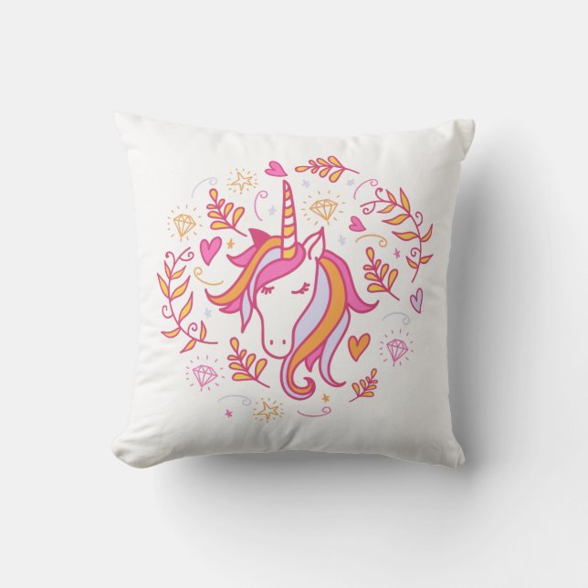 Unicorn in Rosa and Orange T-Shirt Kudde (Framsida)