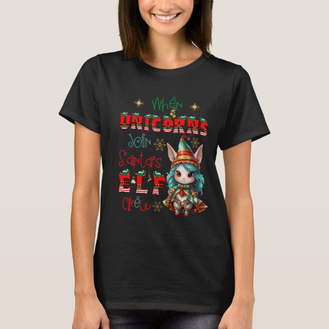 Unicorn in Santa's Elf Crew Tee (Framsida)
