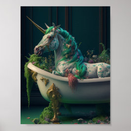 Unicorn in Tub Fullt of Plants Poster