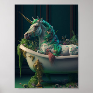 Unicorn in Tub Fullt of Plants Poster