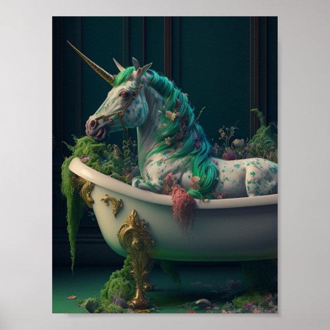 Unicorn in Tub Fullt of Plants Poster (Framsidan)