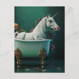 Unicorn in Tub Postcard Vykort