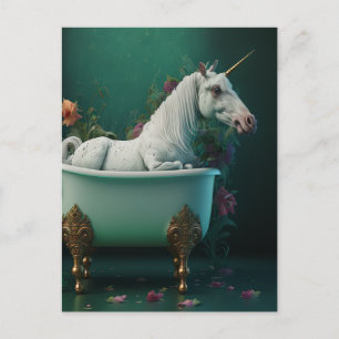 Unicorn in Tub Postcard Vykort