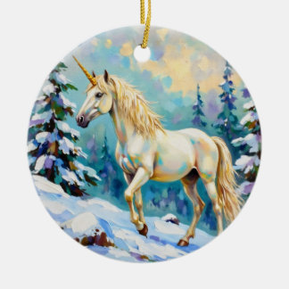 Unicorn in Winter Julgransprydnad Keramik