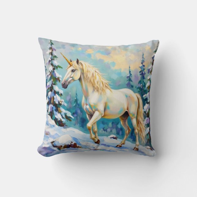 Unicorn in Winter Kudde (Framsida)