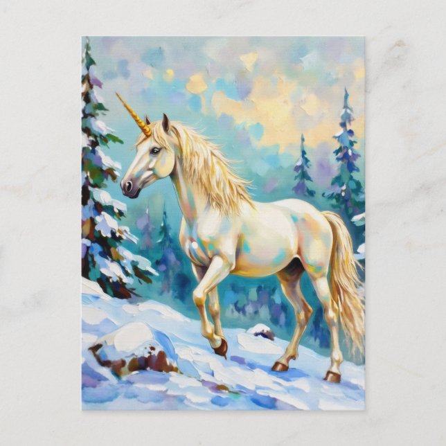 Unicorn in Winter Vykort (Framsida)