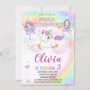 Unicorn-inbjudan Fairy-inbjudan Inbjudningar