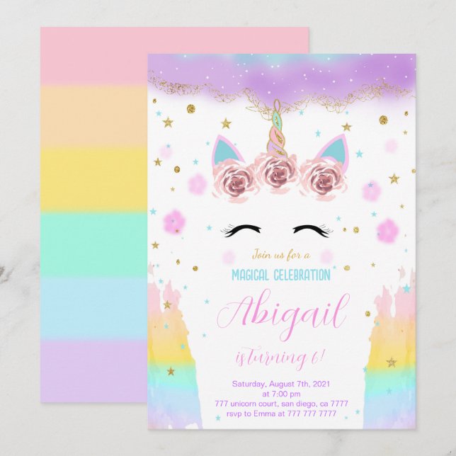 Unicorn-inbjudan Inbjudningar (Fram/baksida)