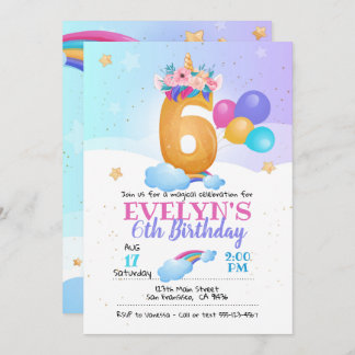 Unicorn-inbjudan, Unicorn 6e-födelsedag Inbjudningar