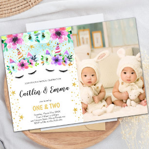 Unicorn-inbjudningar till Blommigten Photo Twin Gr Inbjudningar
