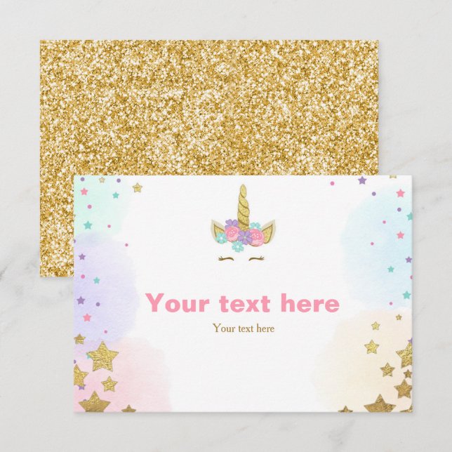 Unicorn Insert card Rosa Guld Girl Inbjudningar (Fram/baksida)