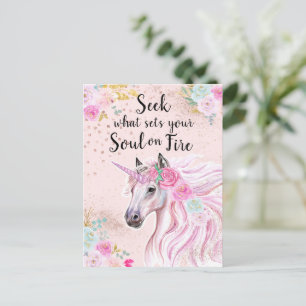 Unicorn Inspirational Rosa Guld Glitter citat  Vykort