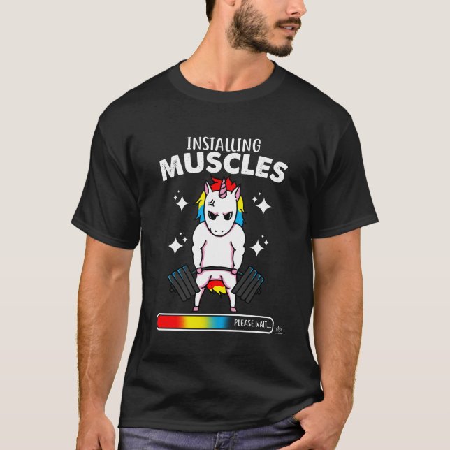 Unicorn-installation av muskler, present t shirt (Framsida)