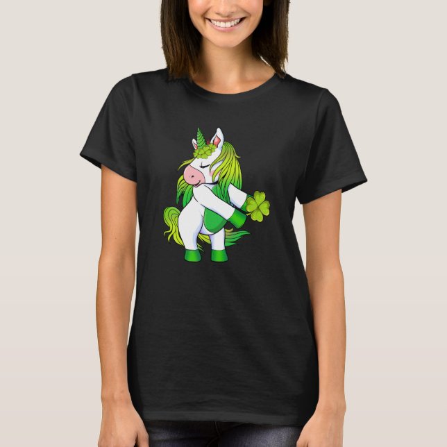 Unicorn Ireland Irish Shamrock Lycklig St Patrick' T Shirt (Framsida)