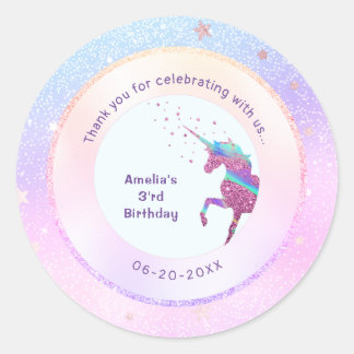 Unicorn Iridescent HoloGraph Glitter Party Favor Runt Klistermärke