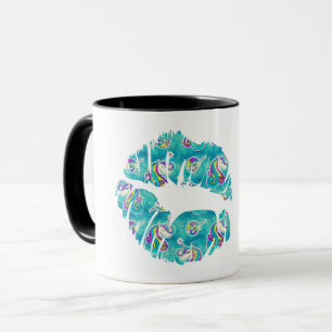 UNICORN Iridescent Teal Foil Metallic KISS LÄPPAR Mugg