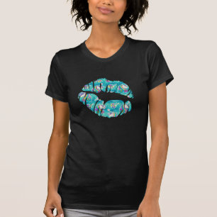 UNICORN Iridescent Teal Folie Metallisk KISS LÄPPA T Shirt
