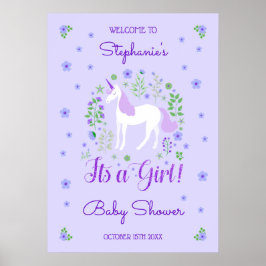 Unicorn its A Girl Lila Baby Shower Personlig Poster