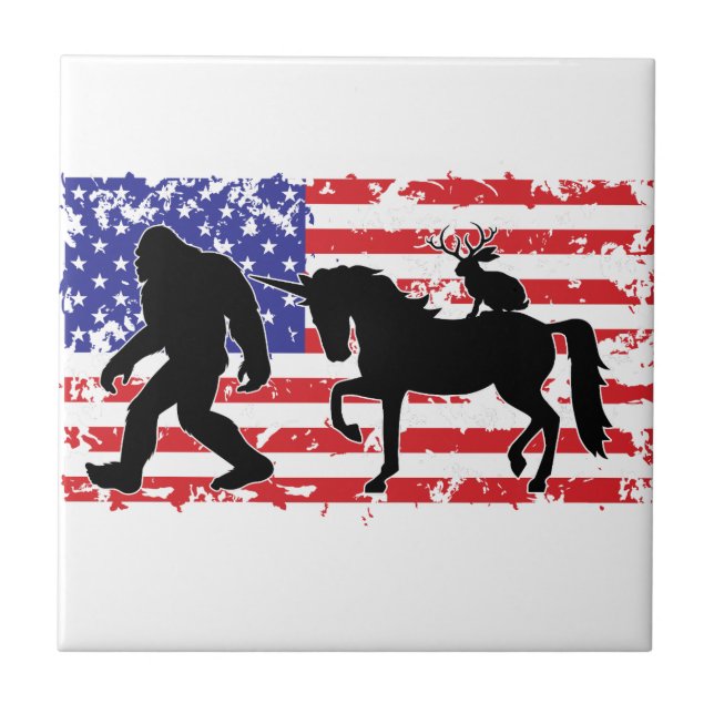 Unicorn, Jackalope, Bigfoot and the American Flag Kakelplatta (Framsidan)