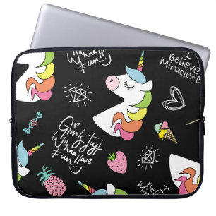 Unicorn, jordgubbe, ananas, glass teckning laptop fodral