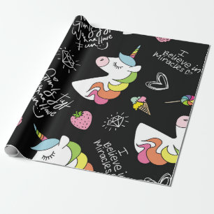 Unicorn, jordgubbe, ananas, glass teckning presentpapper