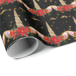 Unicorn jul Helgdag Black Red Guld Glitter Presentpapper