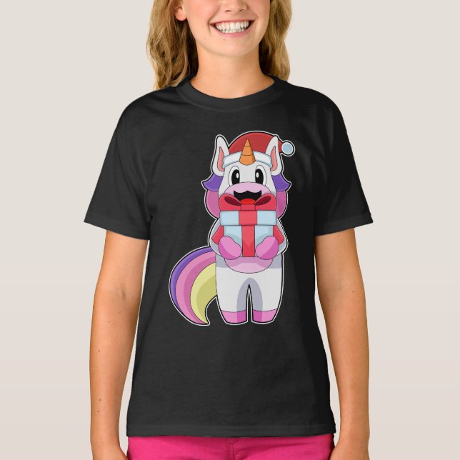 Unicorn jul Paket T Shirt (Framsida)
