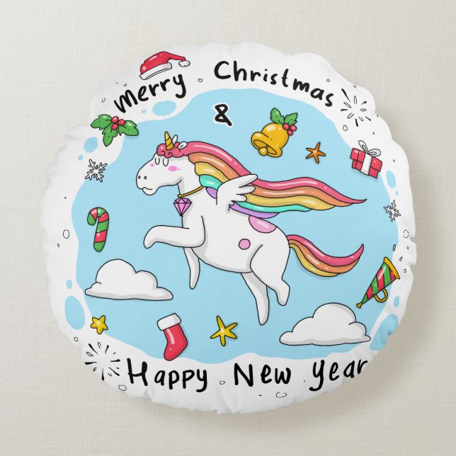 Unicorn-jul Rund Kudde (Framsidan)
