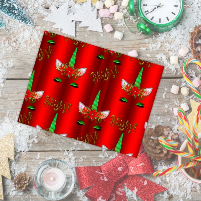 Unicorn jul Tro Red Vykort (Skapare uppladdad)