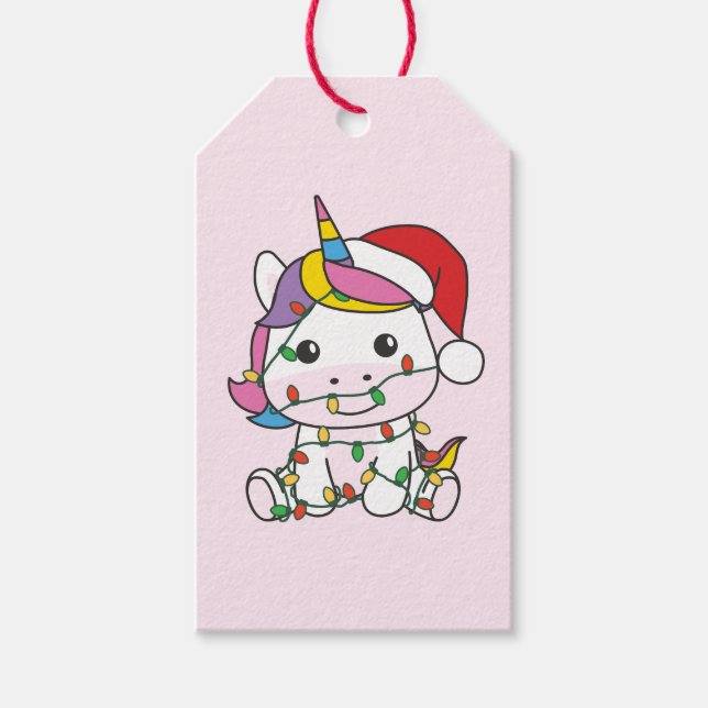 Unicorn julvinter Animals Helgdag Unicorns Presentetikett (Framsidan)