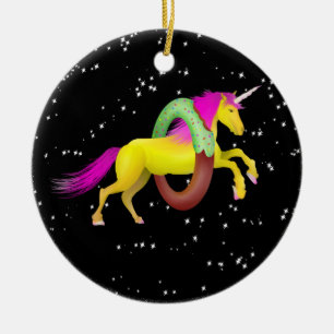 Unicorn Jumping through a Doughnut Julgransprydnad Keramik