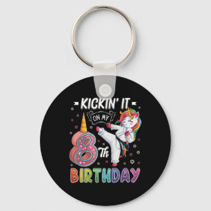 Unicorn Karate 8:e födelsedagen Åtta 8 års gammal Nyckelring