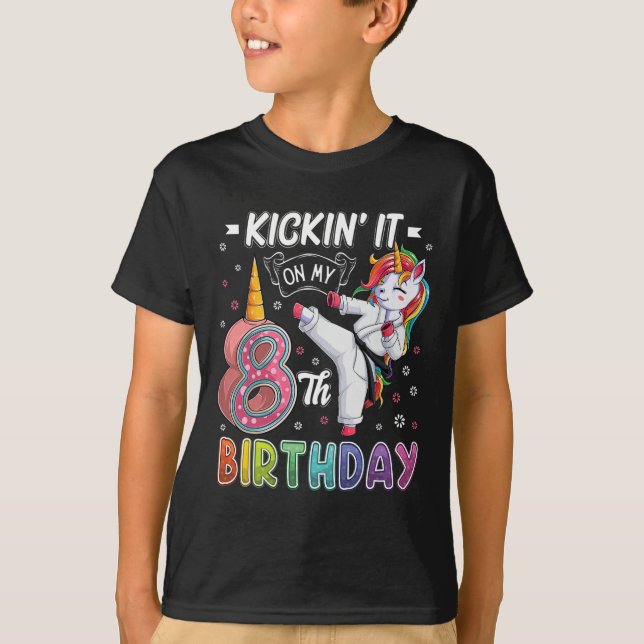 Unicorn Karate 8:e födelsedagen Åtta 8 års gammal  T Shirt (Framsida)