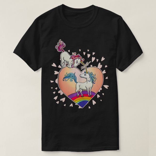 Unicorn Kärlek Heart Rainbow Valentine Day Cute Gi T Shirt (Design framsida)
