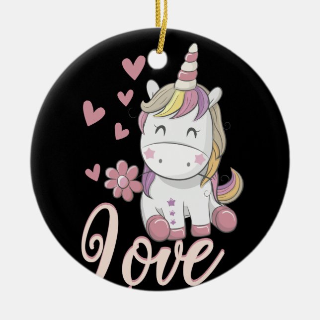 Unicorn Kärlek Heart Valentine Day Shirt Julgransprydnad Keramik (Framsidan)