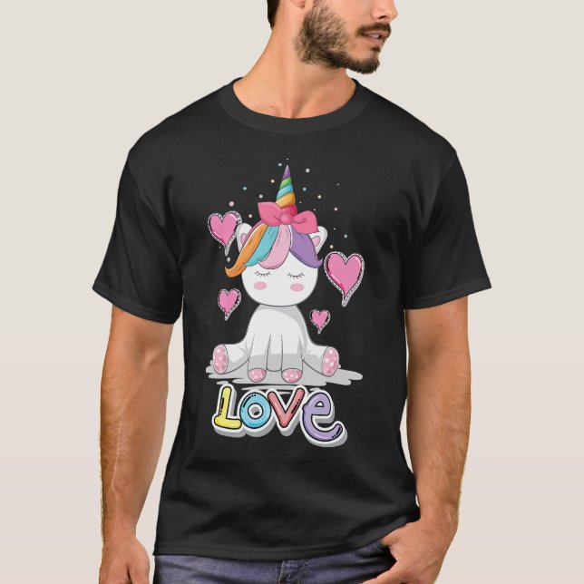 Unicorn Kärlek Heart Valentines day för barn T Shirt (Framsida)