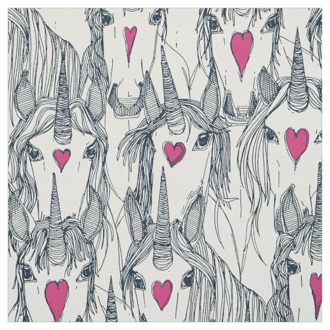 Unicorn kärlek indigo rosa pearl tyg (Provkarta)