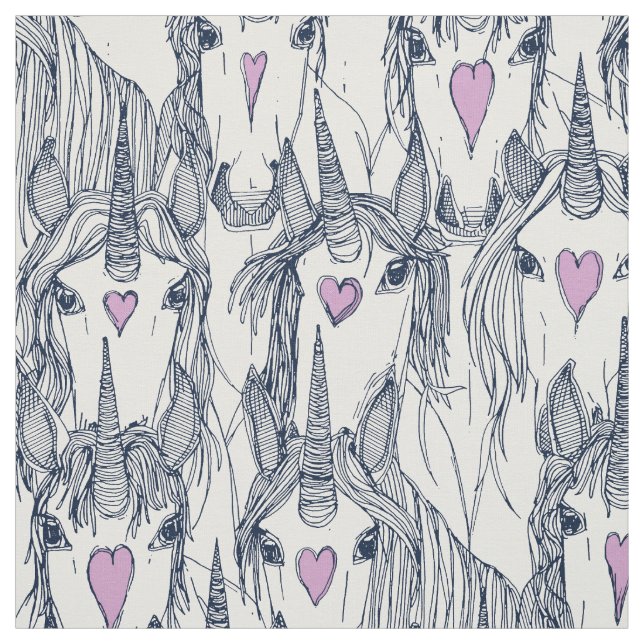 Unicorn kärlek marin orchid white tyg (Provkarta)