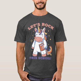 Unicorn Kawai Lets Rockhis School boy T Shirt