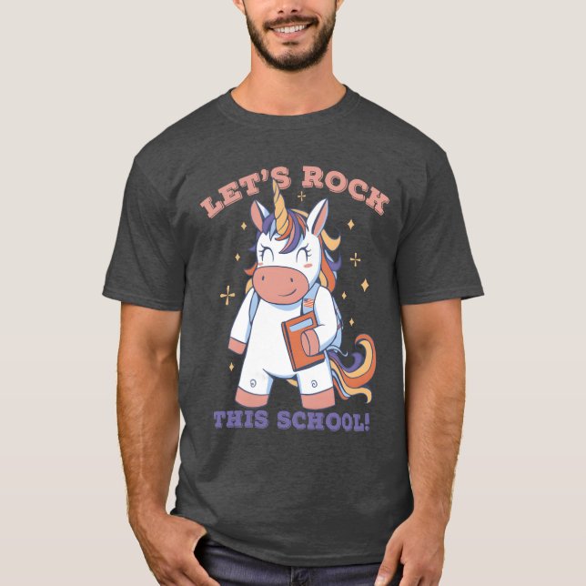 Unicorn Kawai Lets Rockhis School boy T Shirt (Framsida)