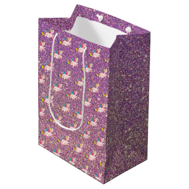 Unicorn Kawaii Rainbow Guld Lila Rosa Glitter (Framsidan Vinklad)