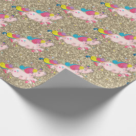Unicorn Kawaii Rainbow Metallic Guld Glitter Presentpapper