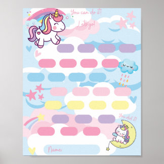 Unicorn Kids Chart | För barn för diagram för belö Poster