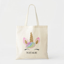 Unicorn Kids Guld Glitter Rosa Personlig Gift Tygkasse