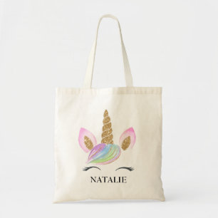 Unicorn Kids Guld Glitter Rosa Personlig Gift Tygkasse