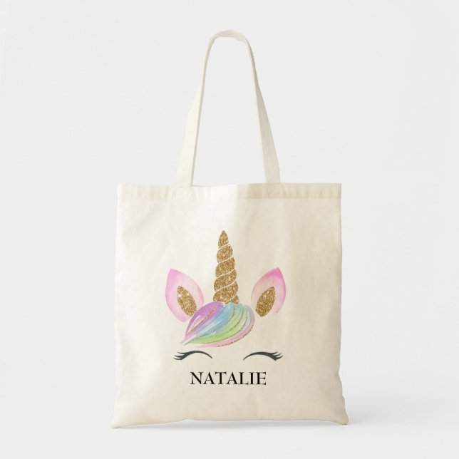 Unicorn Kids Guld Glitter Rosa Personlig Gift Tygkasse (Framsidan)