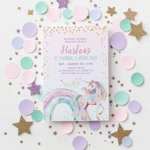 Unicorn Kids Pastel Rainbow Birthday Inbjudningar