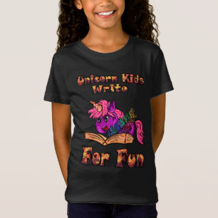 Unicorn Kids-Skriva för Roligt T Shirt